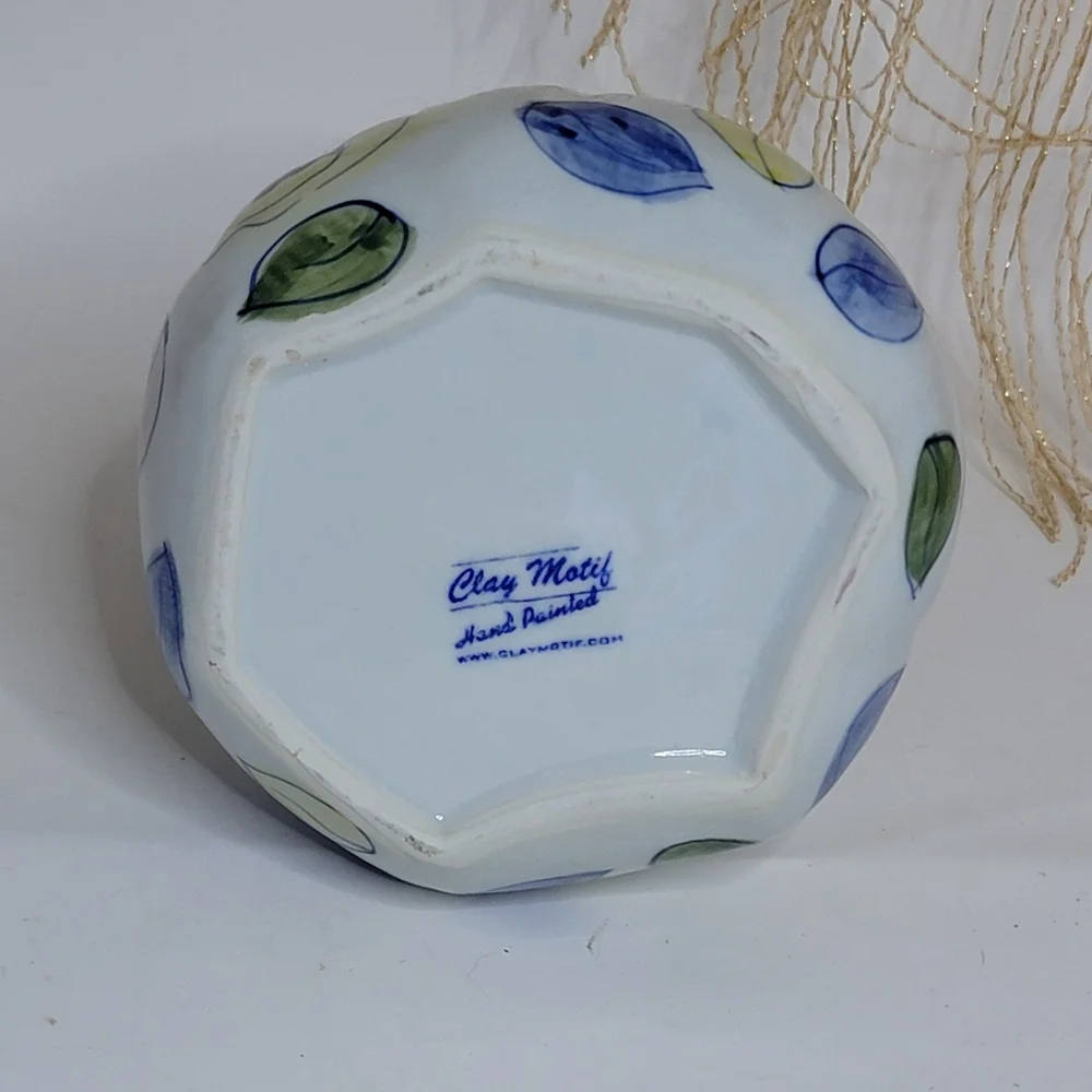 Boutique Hand Painted Clay Motif Ceramic Floral Vase Yellow blue green